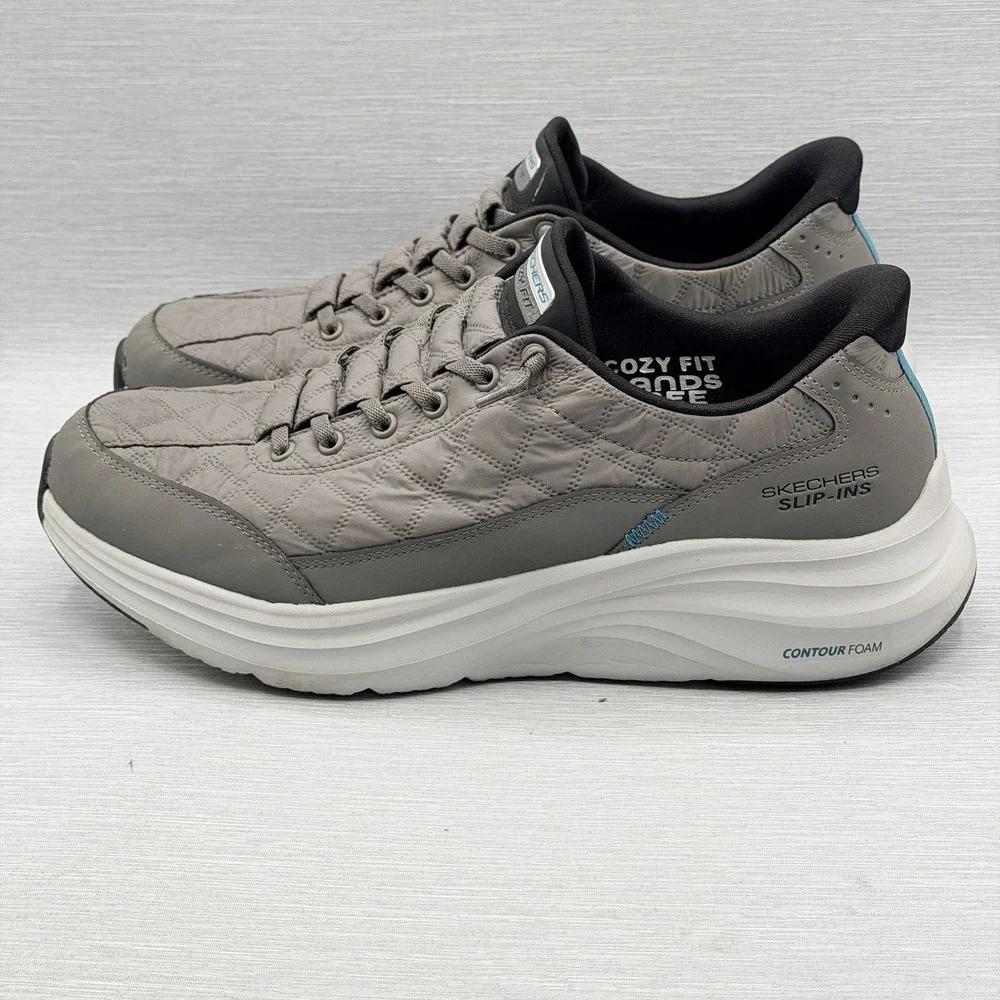 Skechers Slip Ins Men's 10.5 Shoes Grey Cozy Fit Quilted Hands Free 232619